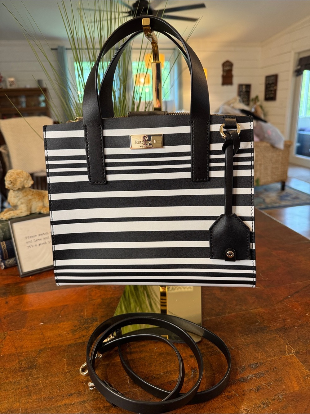 kate spade Black and White Striped Mini Satchel